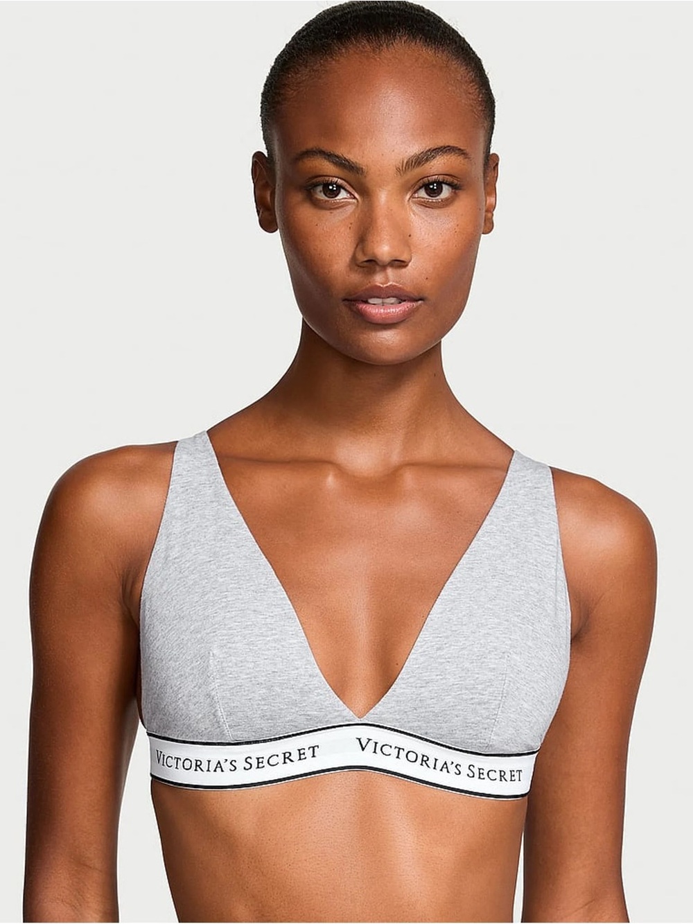 NWOT Victoria’s Secret Wireless Cotton Plunge Bralette Gray Logo Band Small